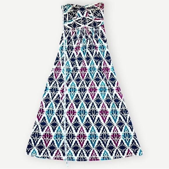 Ann Taylor Petites Strapless Multicolor Abstract Print Flowy Maxi Dress. XXSP. - Picture 6 of 11